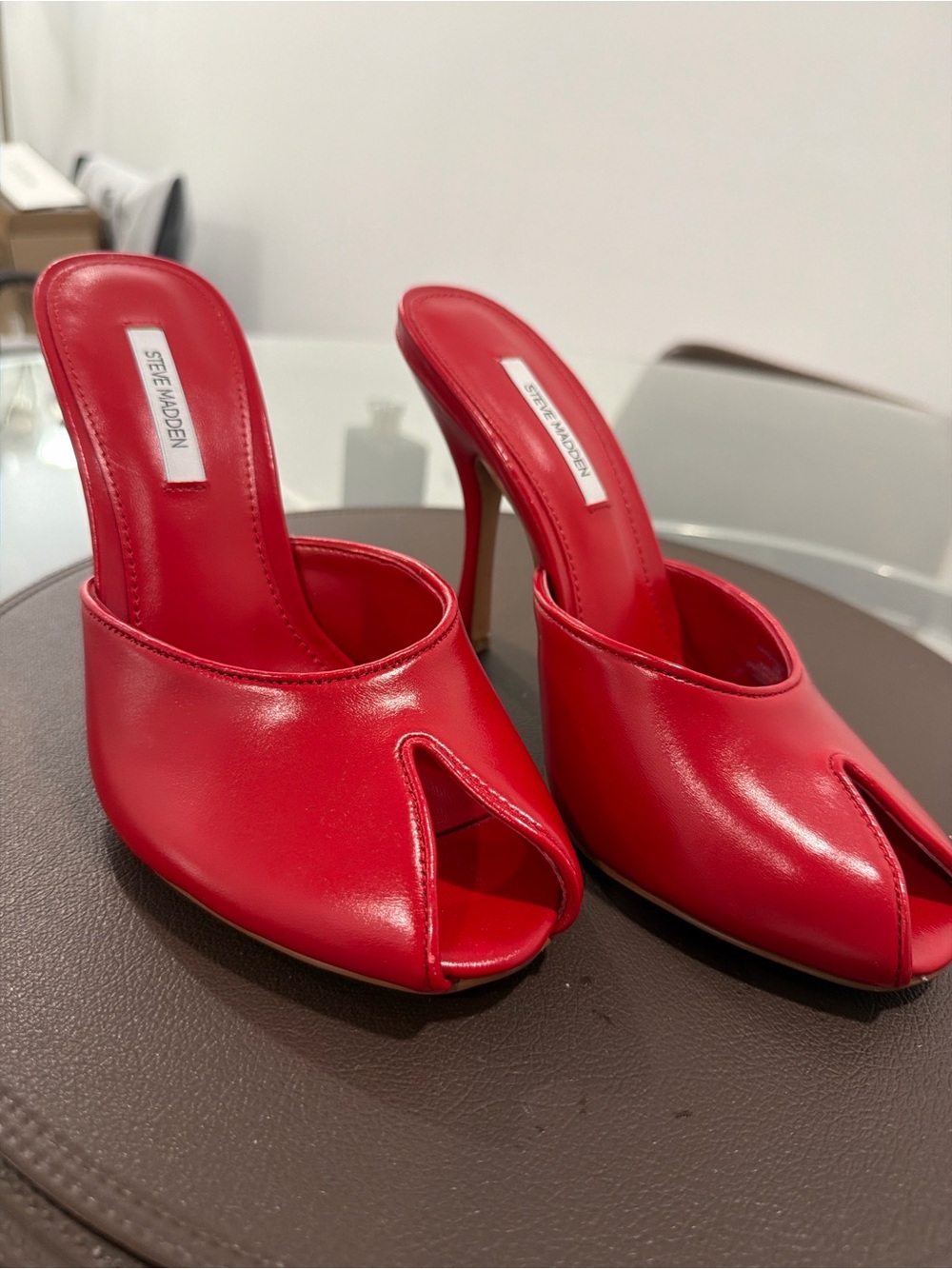 Steve Madden Red Peep-Toe High Heel Mules